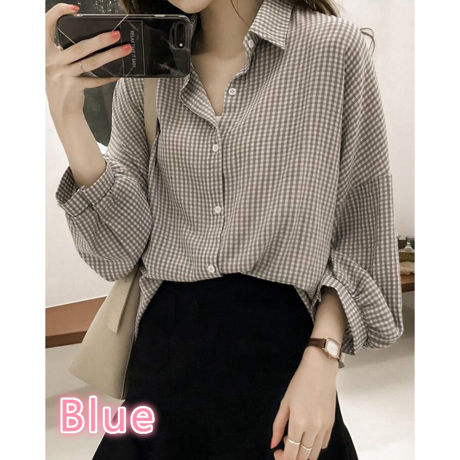 Fashion Women Top Long Sleeved Plaid Shirt | BigBuy360 - bigbuy360.vn