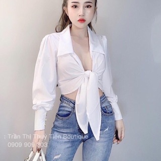 Áo sơmi phi lụa cột eo cột nơ ( kèm ảnh chụp)