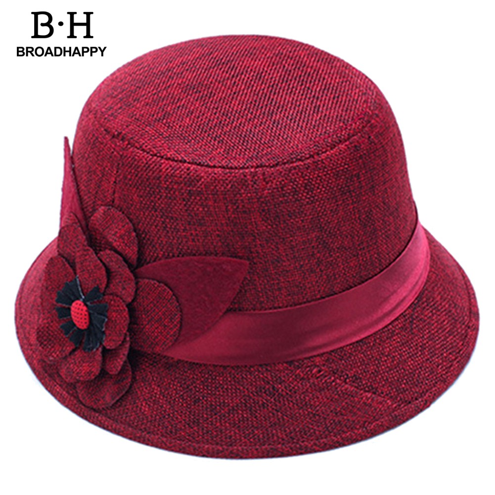 Mũ Bucket Vành Tròn Vải Lanh Màu Trơn Thanh Lịch Dành Cho Nữ