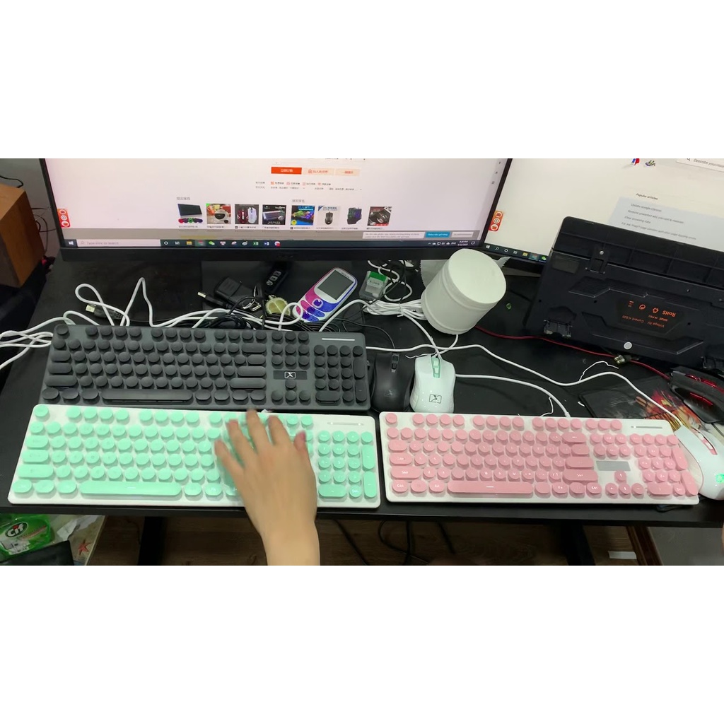 Combo bàn phím + chuột bán cơ N518, phím tròn chơi game có đèn LED siêu xinh