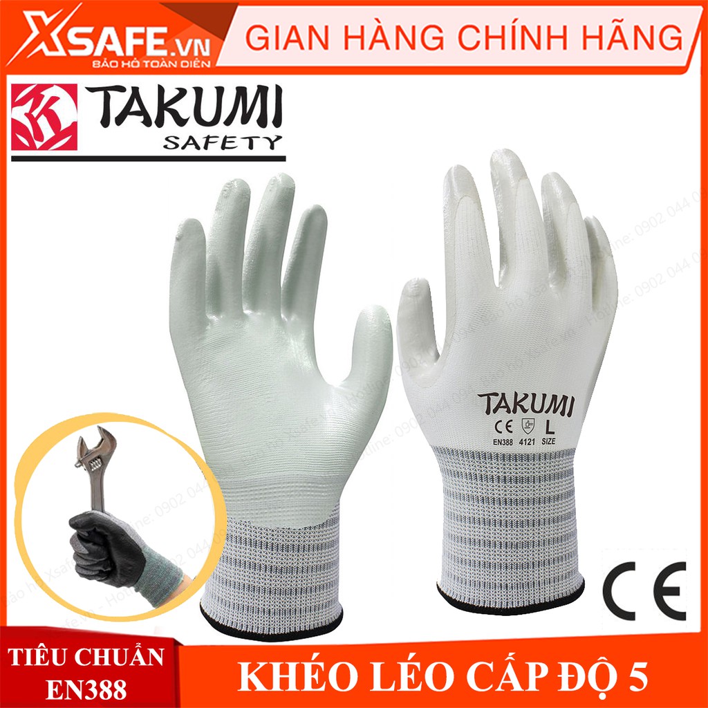 Găng tay bảo hộ Takumi NB-620 độ chính xác cao, phủ lớp nitrile chống dầu nhớt, tăng độ bám Bao tay bảo hộ lao động