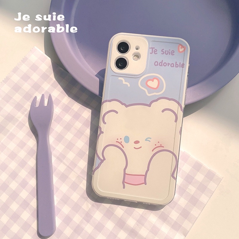 (SIÊU RẺ) Ốp lưng iphone tím gấu trắng cute 7plus/8/8plus/x/xr/xs/11/12/13/pro/max/plus/promax