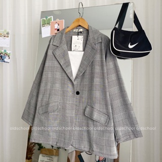 ÁO BLAZER KẺ TRẮNG ĐEN TÚI NẮP (ảnh thật/sẵn/cóvideo)