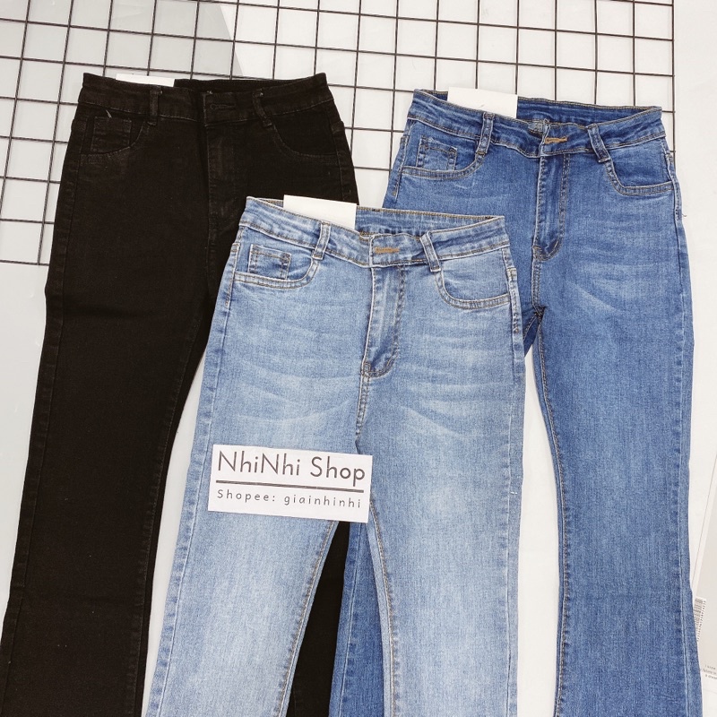 Quần bò loe đen trơn vải jean co giãn QJ2067 - NhiNhi Shop