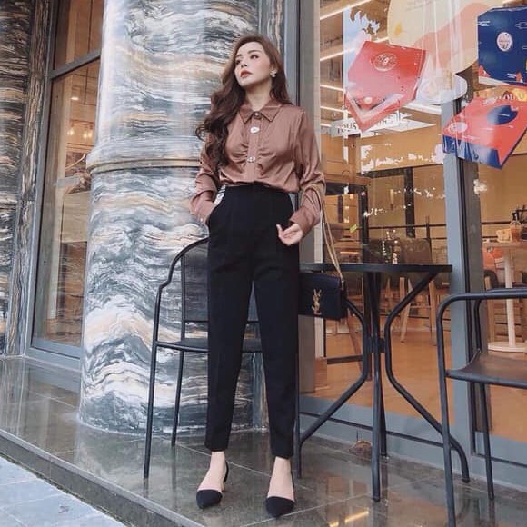 Quần tây công sở nữ lưng cao mẫu mới - Chất tuyết mưa màu Trắng - Đen - Dáng dài ống đứng lưng cao - mặc đi học đi làm | BigBuy360 - bigbuy360.vn