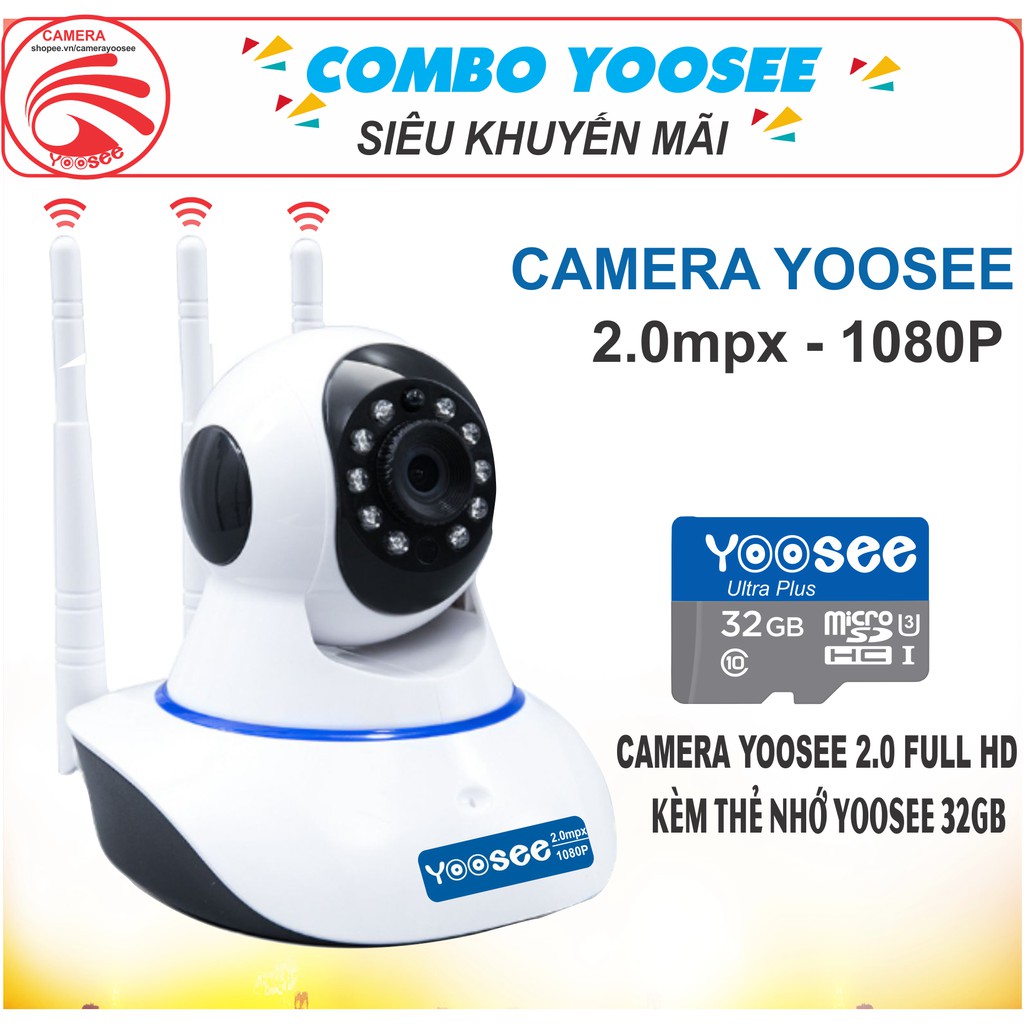 [COMBO] Camera IP YooSee 2.0 3anten 8led - kèm thẻ nhớ 32G | BigBuy360 - bigbuy360.vn