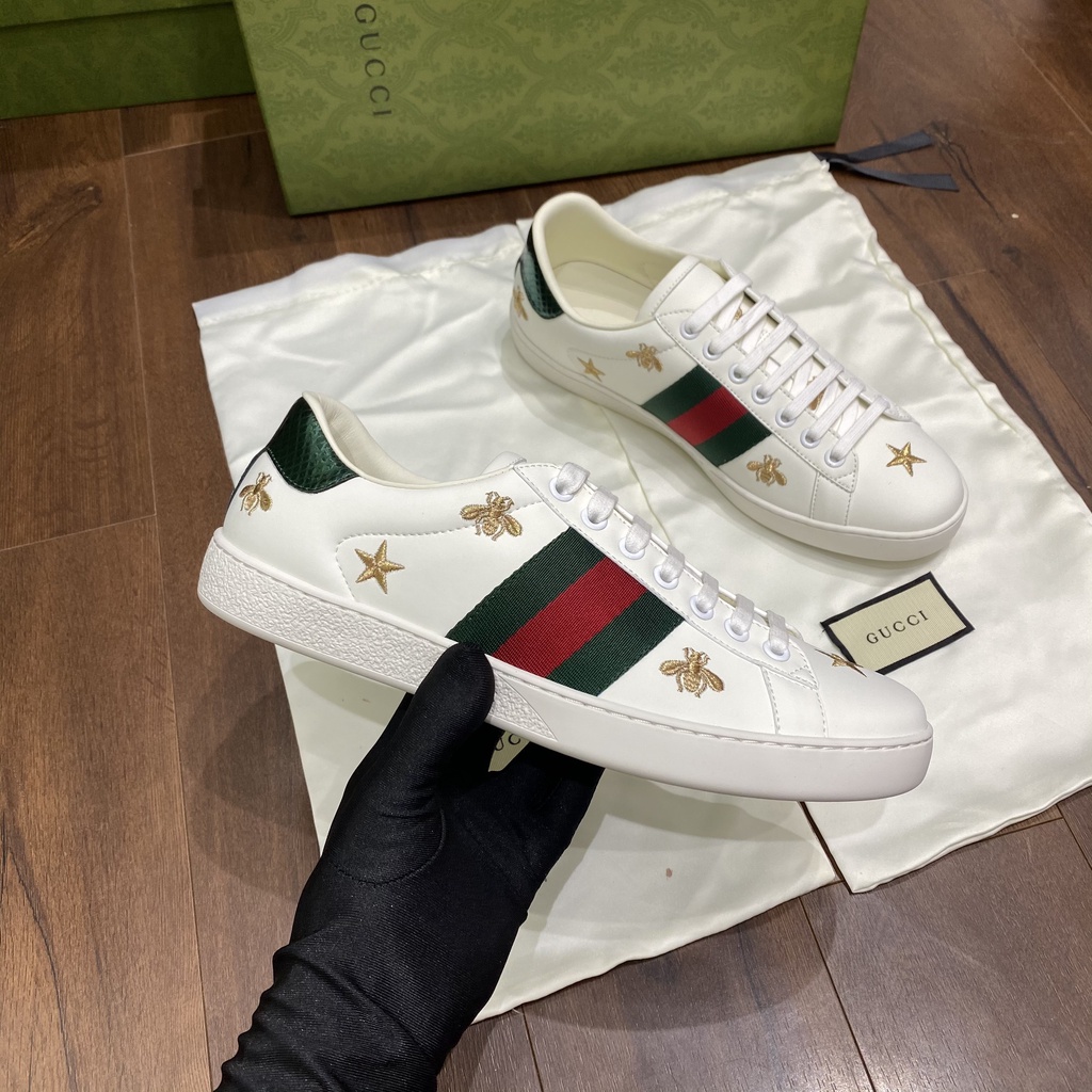 Giày sneaker Gucci gót 2 màu thêu ông sao fullbox phụ kiện túi th