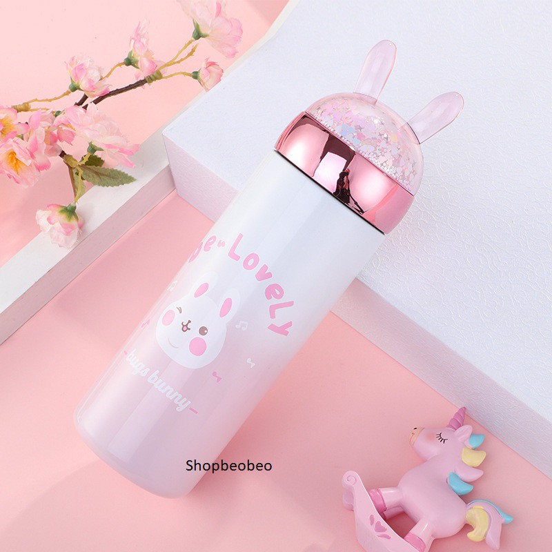 BÌNH GIỮ NHIỆT THỎ BUNNY ĐÁNG YÊU THIẾT KẾ HÀN QUỐC DỄ THƯƠN- CHẤT LIỆU INOX SUS 304 BÌNH INOX STARBUCKS