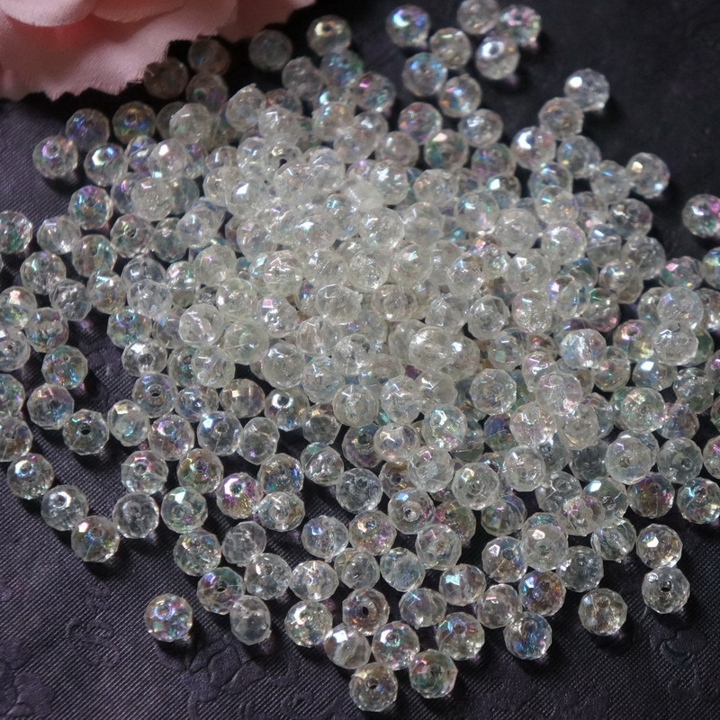 (50g)Hạt pha lê nhựa trắng AB 8mm và 6mm, Nguyên liệu làm trang sức cổ trang, Nguyên liệu handmade