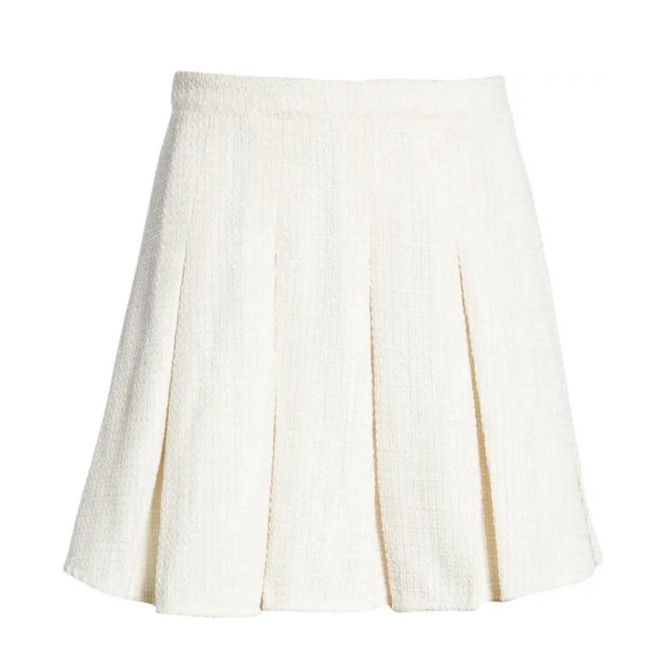 Chân váy dạ thu đông BCBG VNXK cv tennis ngắn len dệt cạp cao dáng xoè mini short skirt màu trắng xuất khẩu dư xịn