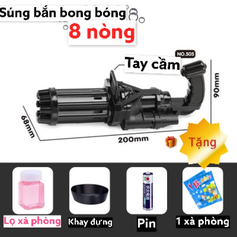 Súng Bắn Bong Bóng 8 Nòng Siêu Mạnh - Súng Máy Bắn Bong Bóng Xà Phòng Đồ Chơi Cỡ Lớn Thổi Nhiều Bóng