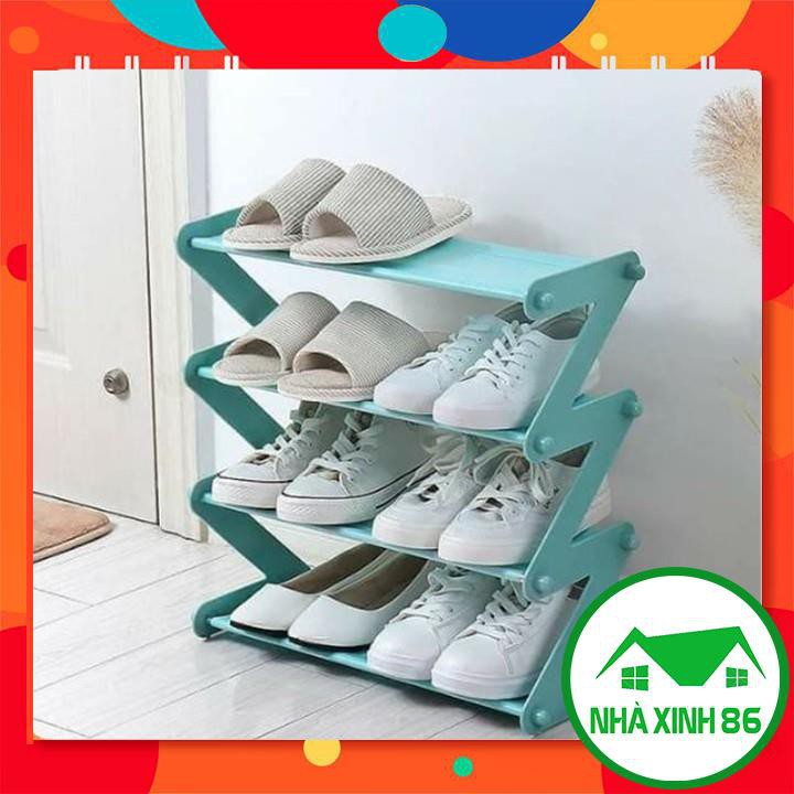 Kệ giày dép chữ Z 4 tầng đa năng l Kệ đựng giày dép, sách vở thanh inox, giá vải, dễ dàng lắp ghép, cao 50cm
