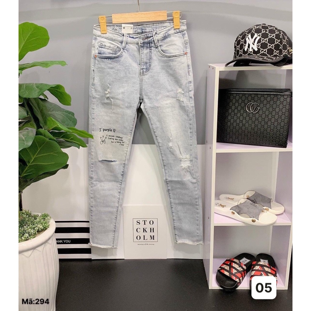 Quần Jean Nam Cao Cấp 💝Freeship💝 Quần Bò Nam Rách Xước Quần Rin Nam Cao Cấp Co Giãn HU351 | BigBuy360 - bigbuy360.vn