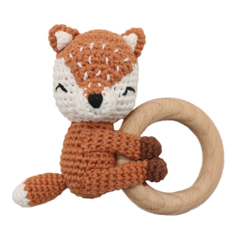 [PC] Đồ Chơi Lục Lạc Gặm Nướu Bằng Cotton Dệt Kim Thủ Công Không BPA Hình Động Vật Có Chuông Cho Bé