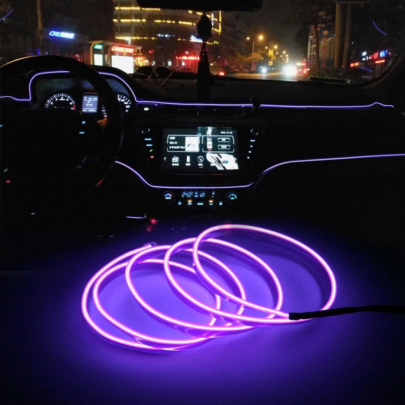 Car EL Wire Led Strip Atmosphere Light for DIY Flexible Auto Interior Lamp Party Decoration Lights Ice Blue 1M