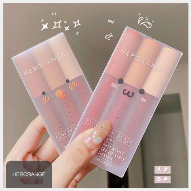 Set 3 Son Kem Lì Herorange Dài Siêu Xinh Chất Mềm Và Mịn Môi Cao Cấp