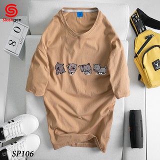 Áo thun nam tay lỡ SP106 4 con chó Dúi nằm ngang trước ngực [40kg-110kg] 100% Cotton