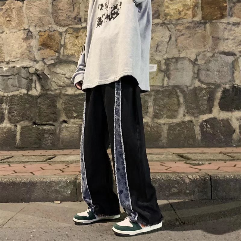 Quần dài ống rộng phong cách hàn quốc thời trang cá tính cho nam unisex simple jean in rời quần tây nam thông thường nối màu tương phản quần đôi thời trang