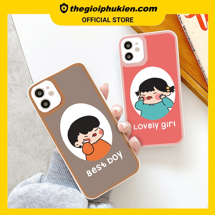 Ốp iphone - Ốp lưng iphone cạnh vuông viền camera Cặp đôi em bé dành cho ip 6 đến 14promax - g94