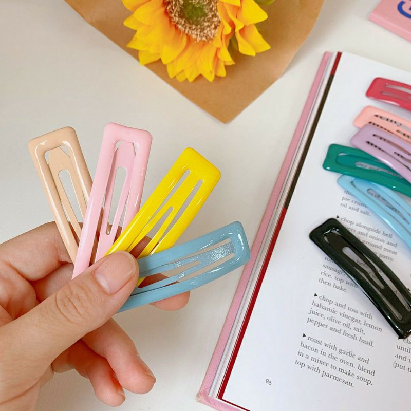 SET 2 CÁI | KẸP TÓC BẤM KIM LOẠI HÌNH CHỮ NHẬT | MÀU TRƠN SƠN BÓNG | VIDEO THẬT | SHOP BEECOW