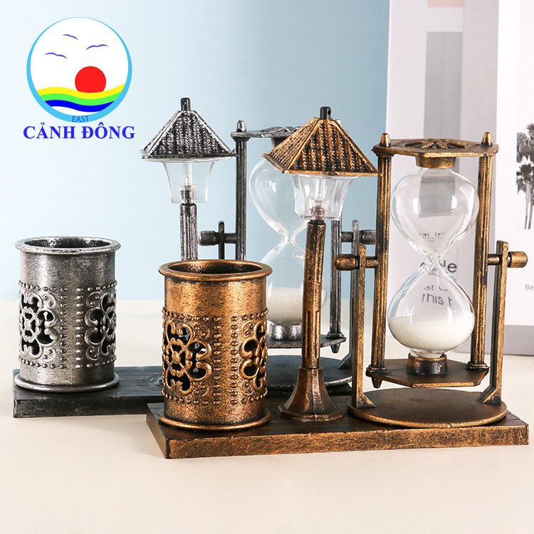 Đựng bút đồng hồ cát đèn phát sáng phong cách cổ điển