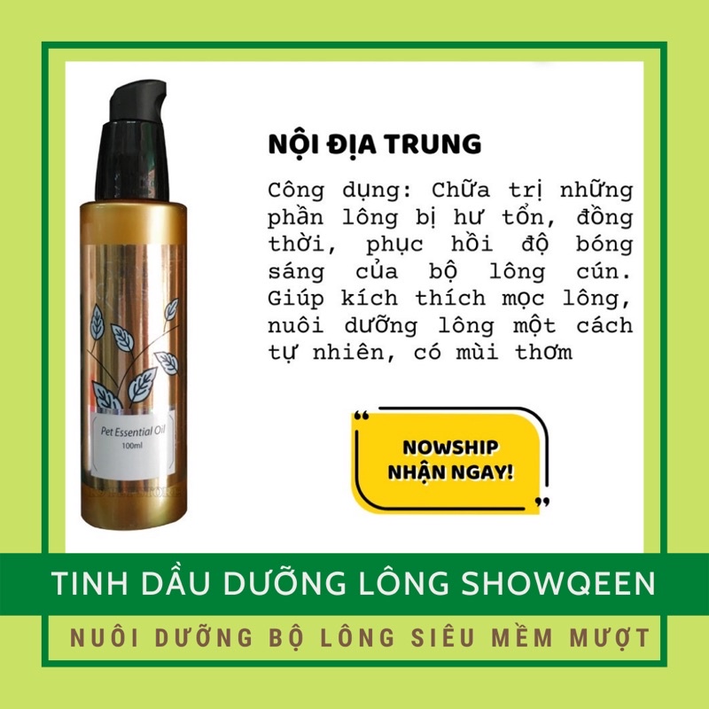 Tinh Dầu Dưỡng Lông Chó Mèo Pet Essential Oil SHOWQUEEN 100ml Siêu Thơm | Hàng Chính Hãng
