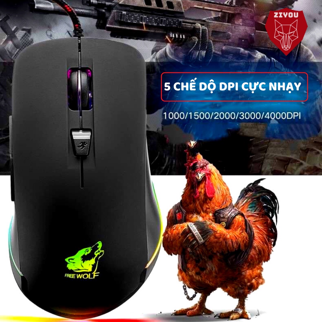 Chuột máy tính gaming ZIYOU V6 có dây, có led viền RGB cực đẹp, chỉnh được dpi chơi mọi tựa game trên máy tính, pc