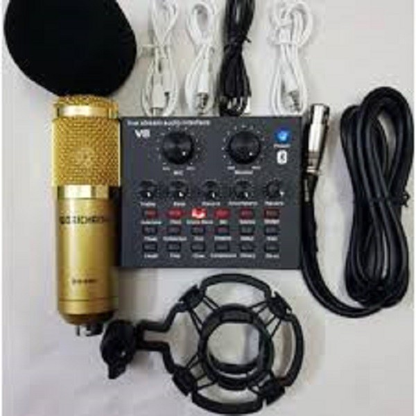 Bộ livestream THU ÂM SOUND CARD V8 mic BM900 bluetooth có AUTOTUNE giá rẻ