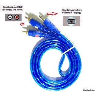 Dây Loa 1 Đầu 3.5 Ra 2 Đầu Av (Rca) Dài 1.5M Chống Nhiễu Tốt (Xanh)