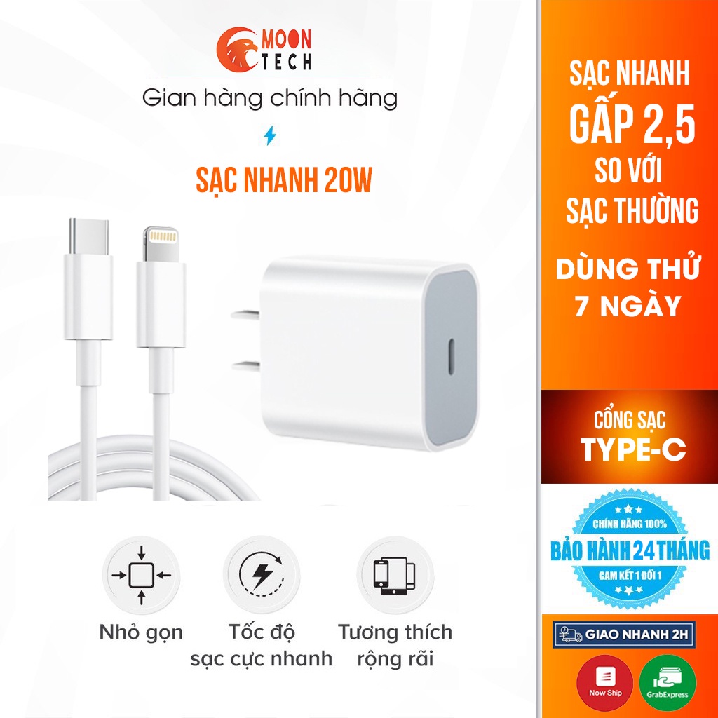 Bộ Sạc Nhanh Iphone 20W cho Iphone 11/12/X/8 IPad Pin Dự Phòng Cáp Sạc Nhanh USB-C To Lightning