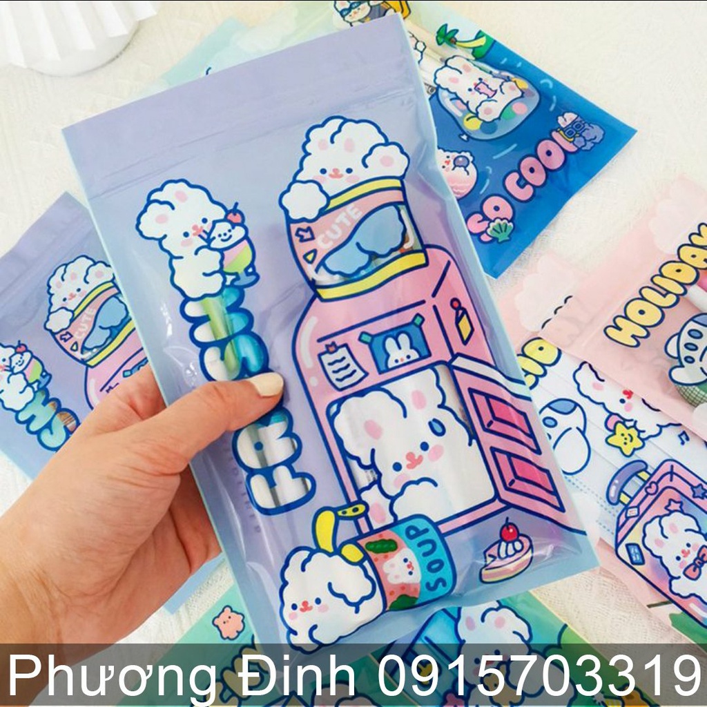 Túi đựng khẩu trang, thức ăn hình thỏ BENTOY MILKJOY, túi zip trong suốt