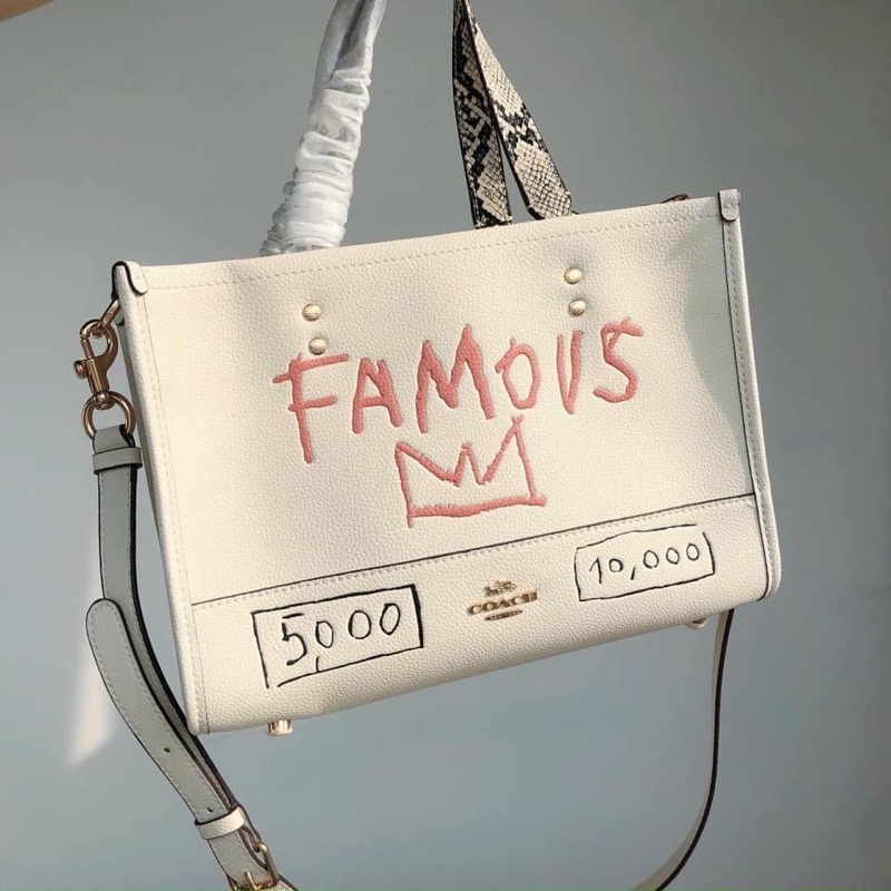 TNS-Túi tote form vuông hottrend vừa laptop field tote-màu trắng thêu chữ famous cá tính