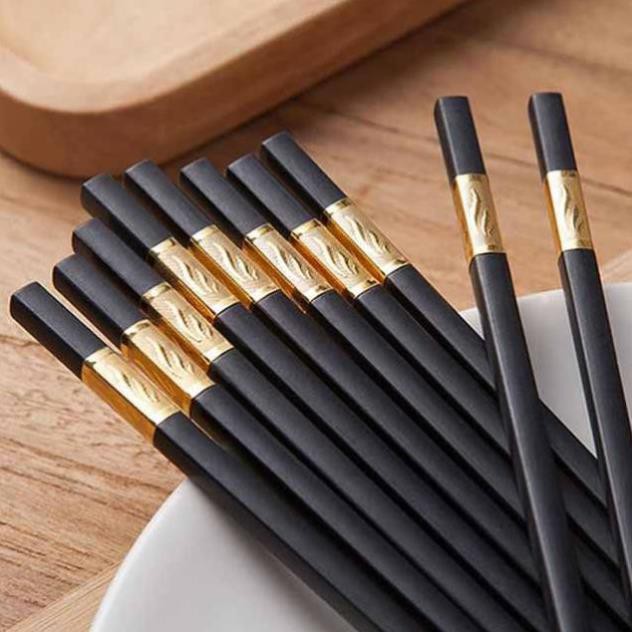 Bộ 10 đôi Đũa Mạ Vàng, Đũa Hợp Kim Chống Mốc Hàn Quốc
