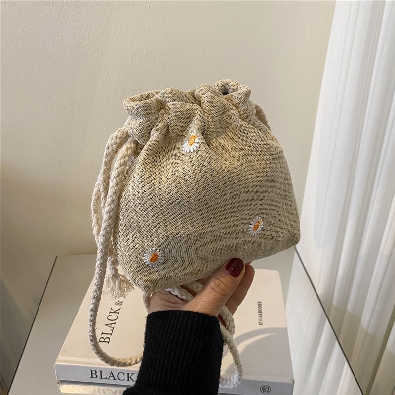 Túi Cói Đeo Chéo Phối Ren Thời Trang Cho Nữ