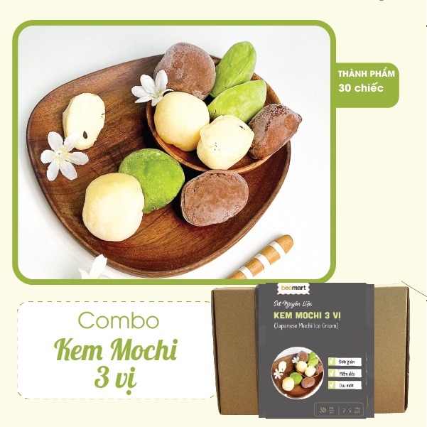 [Ảnh thật] [Có sẵn] Combo Mochi Nhân Kem 3 vị (làm được 30 viên) | ĐẦY ĐỦ NGUYÊN LIỆU, HƯỚNG DẪN CHI TIẾT