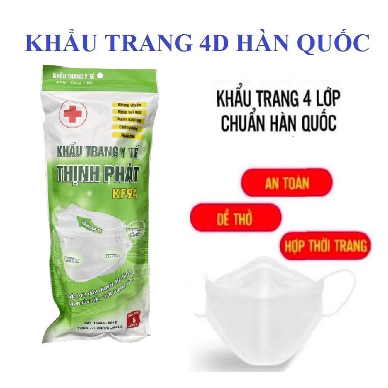 Túi 10 Chiếc Khẩu Trang 4D KF94 Kháng Khuẩn Chống Bụi Mịn