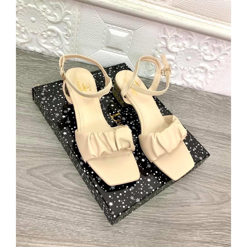 Giày sandal phối quai nhúm gót 5p sẵn 3 màu sang chảnh