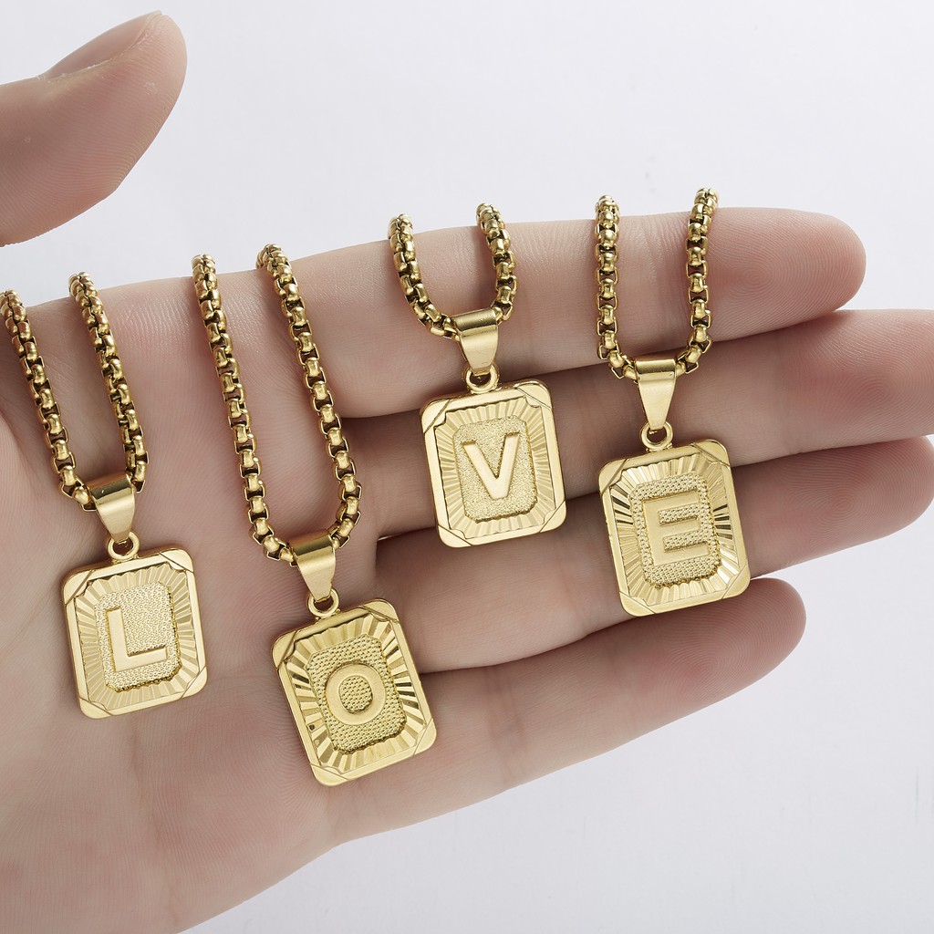 Vòng cổ RINHOO 22 inch phối mặt hình 26 chữ cái mạ thời trang cho nam và nữ