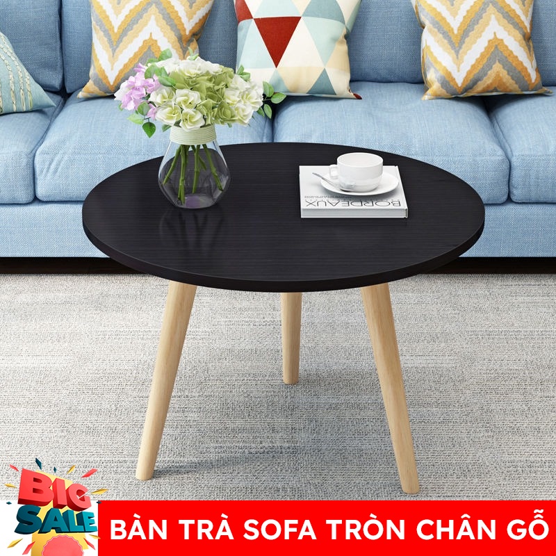 Bàn Trà, Bàn Bệt Tròn Ngồi Sofa, Cà Phê Màu Đen, Chân gỗ sồi tự nhiên, Kiểu Dáng Hiện Đại Sang Trọng, (Lucio Srtore)