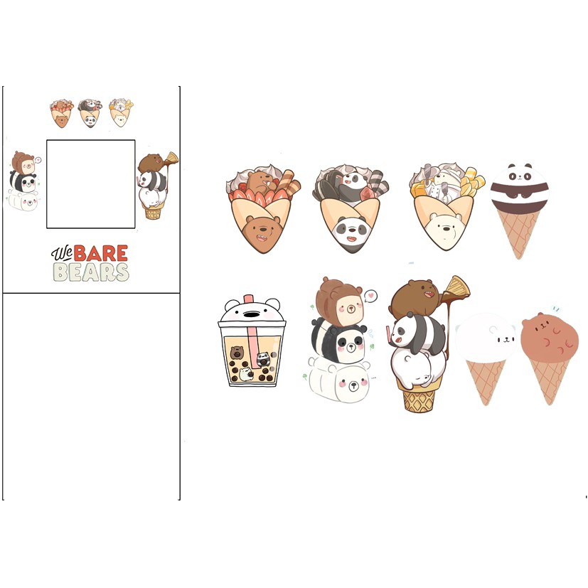 sticker ba anh em gấu bare bear cắt rời size to SCI11 có bao giấy cute dễ thương bullet journal