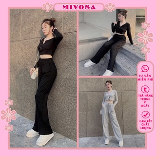Bộ croptop len tăm nữ quần ống rộng đồ bộ nữ thu đông phong cách thể thao MIVOSA CT001
