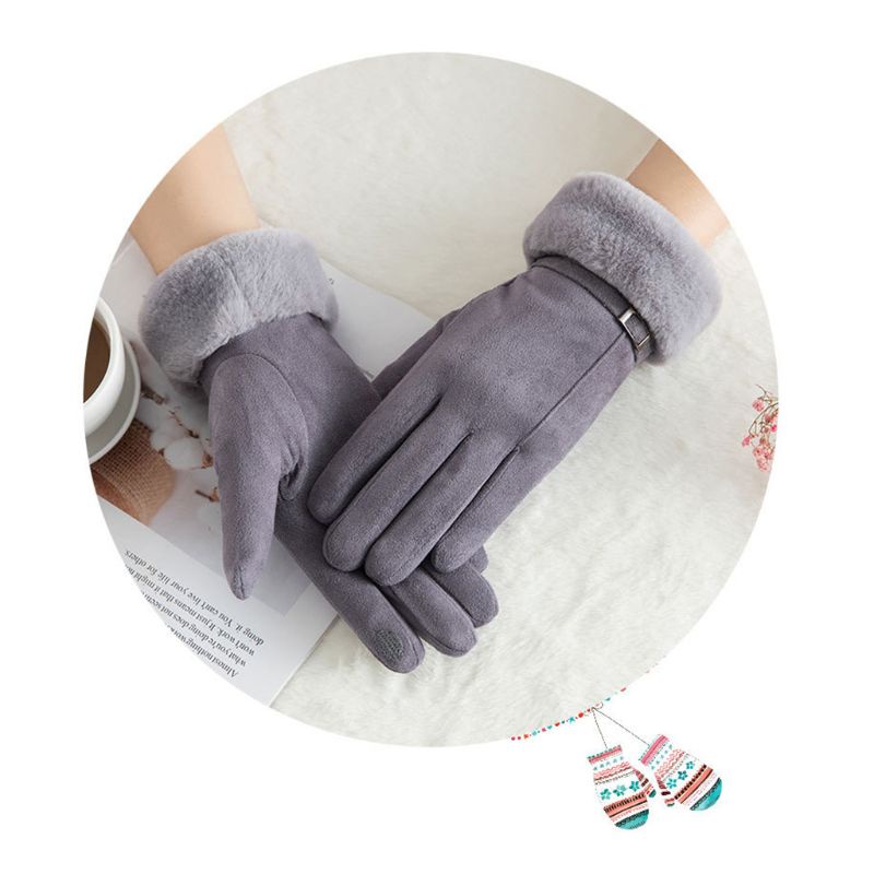 Găng Tay Da Lộn Hở Ngón Chống Gió Giữ Ấm Cảm Ứng Thời Trang Cho Nữ