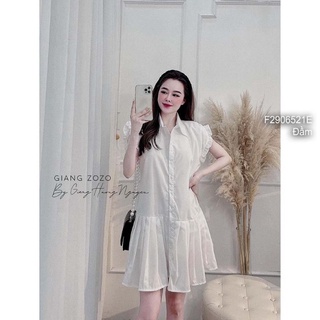 Đầm sơ mi thô trắng dáng suông đuôi cá xếp ly tay liền phối viền bèo!