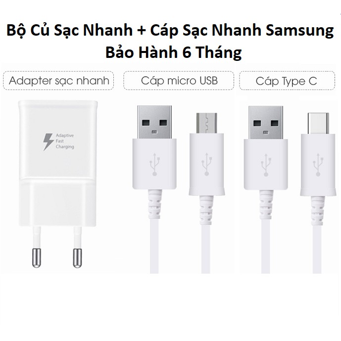 Bộ Củ Sạc Nhanh Và Cáp Sạc Nhanh Samsung Loại Tốt - Hỗ Trợ Sạc Nhanh Các Dòng Máy Android - Cáp Type C - Cáp Micro USB