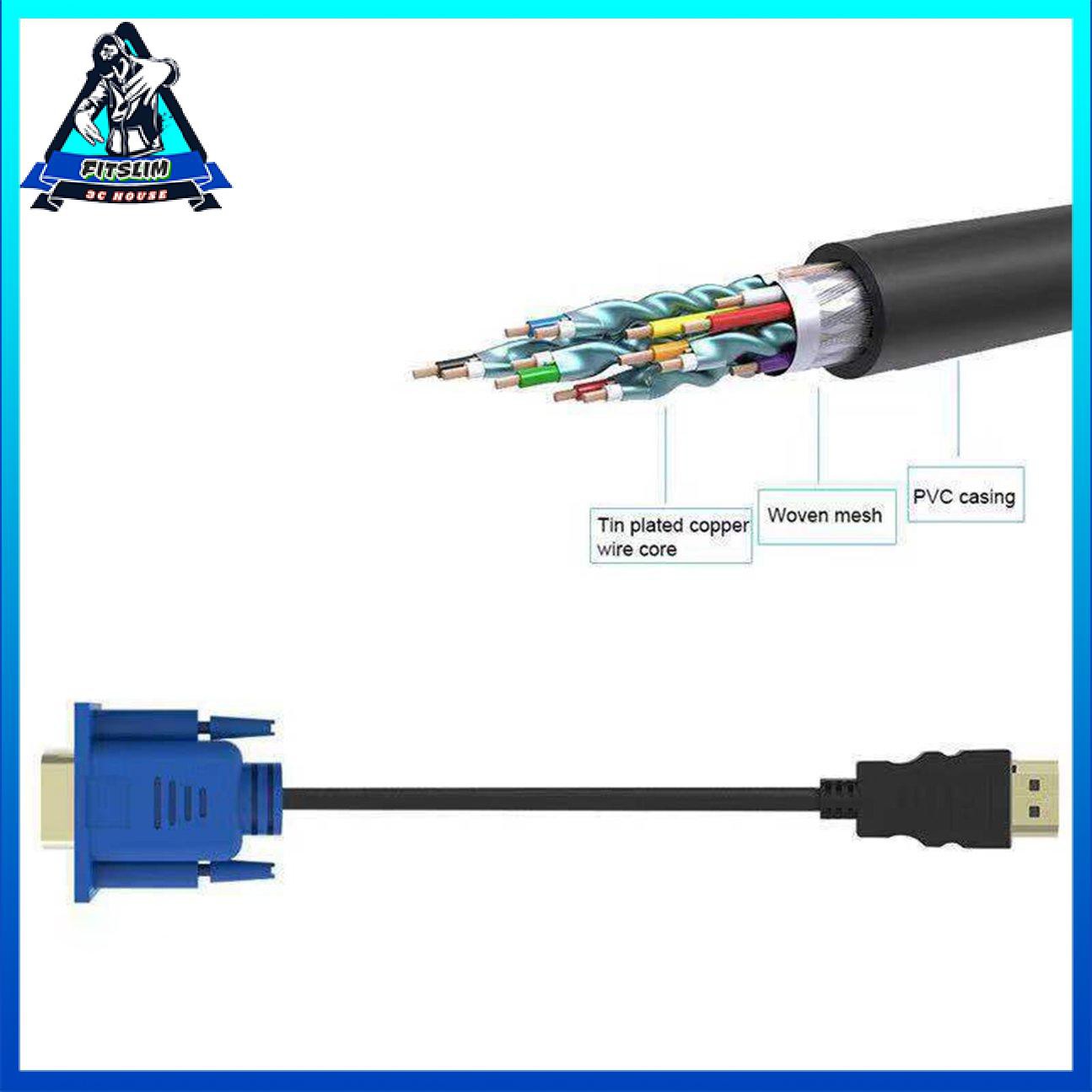 1.8M / 6FT Vàng HDMI Nam sang VGA Nam 15 Pin Cáp chuyển đổi video 1080P