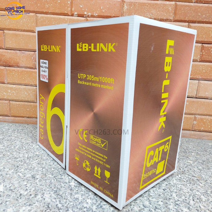 Cáp mạng CAT6 UTP LBLINK,Cuộn 305m lõi đồng 100%(Copper 0.57mm),dây màu trắng-Mã sản phẩm C6-PRO, Sản xuất 2020