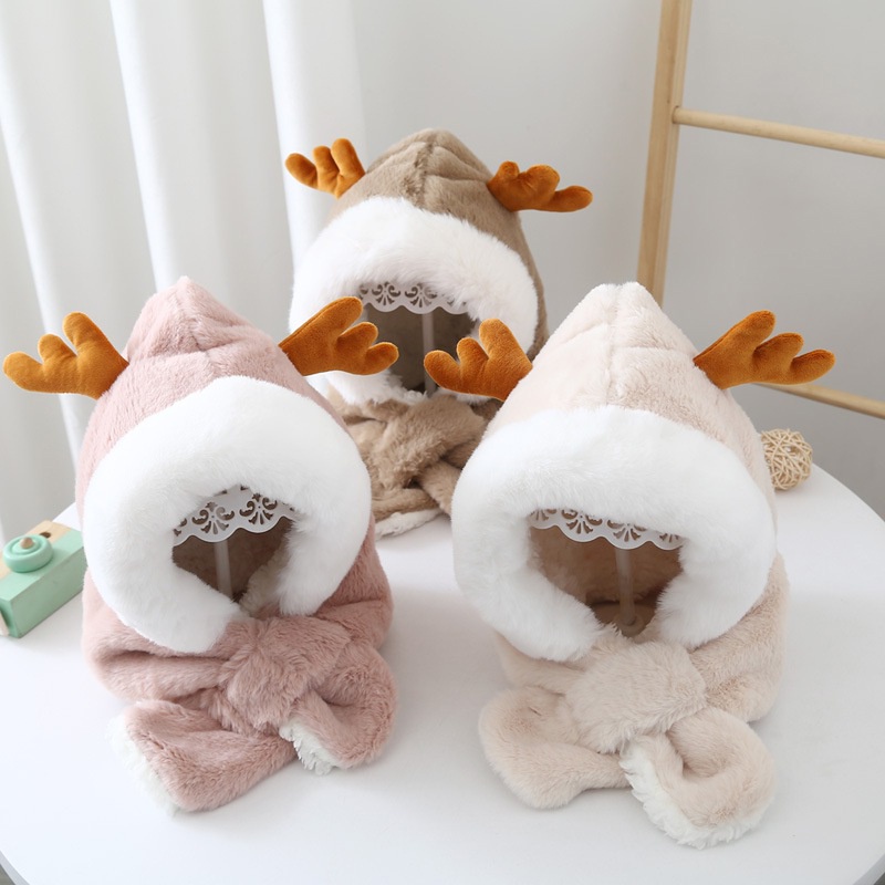 Nón trùm đầu kèm khăn choàng cổ giữ ấm họa tiết hoạt hình dành cho bé 1-6 tuổi