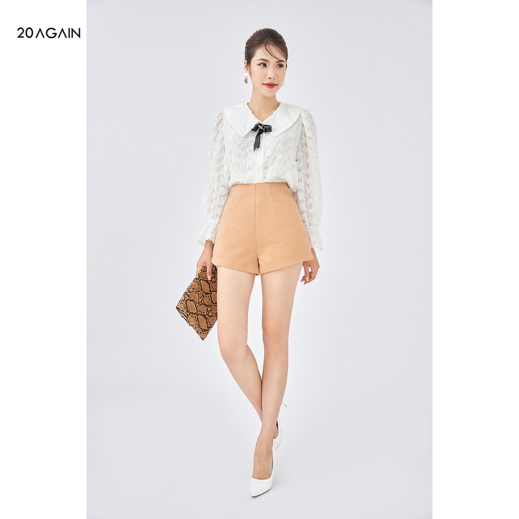 [Mã WABR20AG15 giảm 10% đơn 99K] Áo sơ mi nữ 20Again cổ sen đính nơ, tay áo bo điệu đà ASC0106