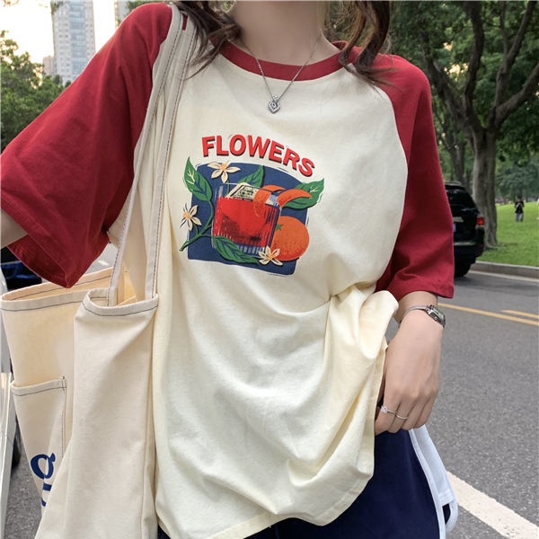 Áo thun nữ BH tay ngắn dáng rộng phong cách Hàn Quốc màu sắc