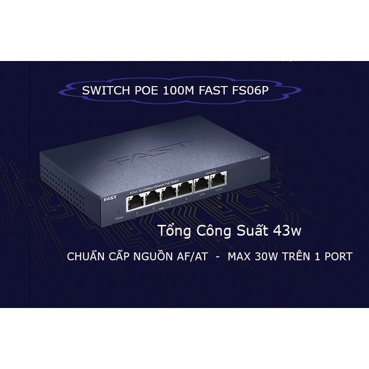 🇻🇳 Switch POE -FAST 5 - 6 ports 100mb 4 PoE 43W -FS06P - FS05P
